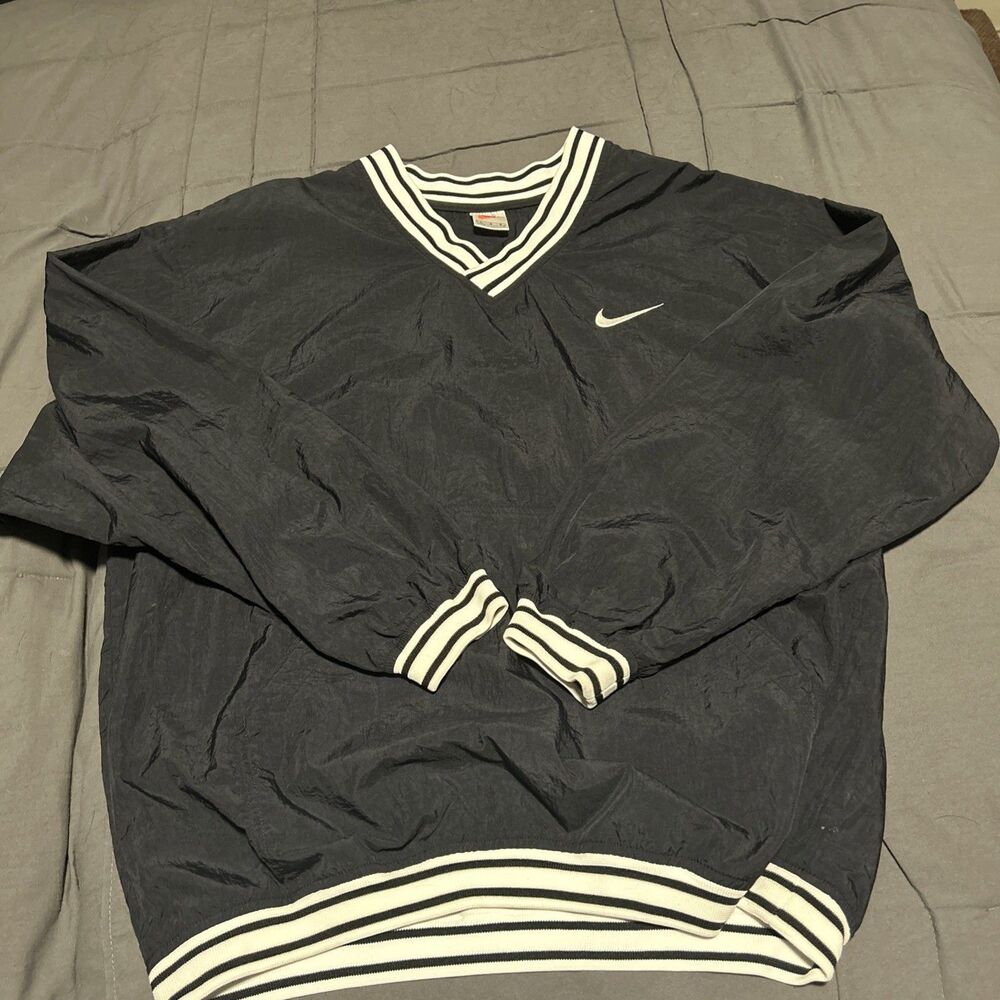 Vintage Nike Pullover Windbreaker Size Large White Tag Black White V Neck 90s